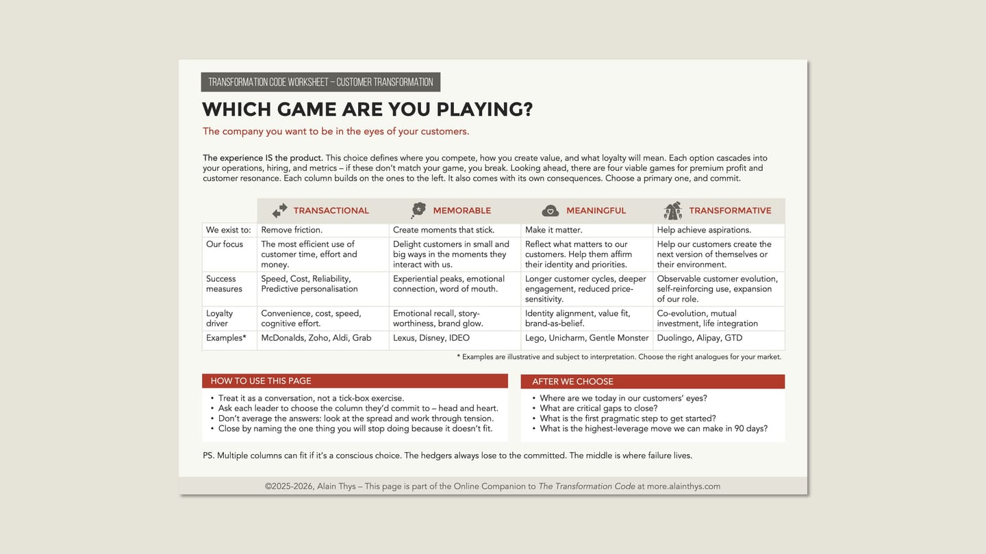 The four games to play the Experience & Transformation Economy.